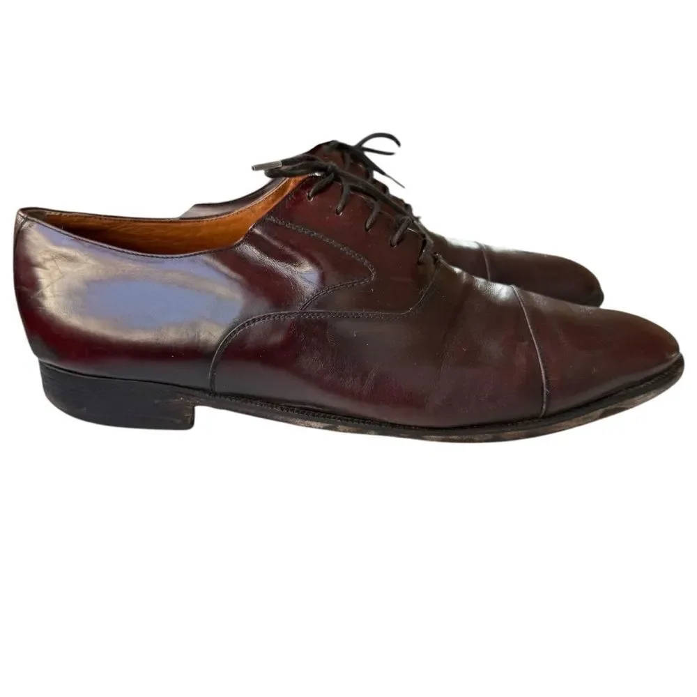 Leather Cap Toe Lace Up Oxford Dress Shoe Men’s Size 10 D Bordeaux Made in Italy